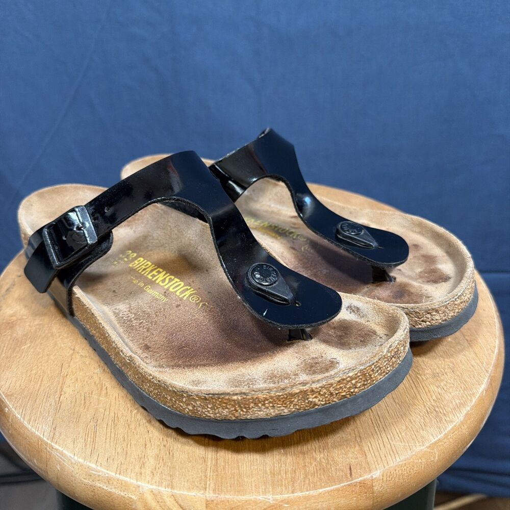 Birkenstock Gizeh Thong Sandals Black Patent Cork EU Size 38 US Ladies 7